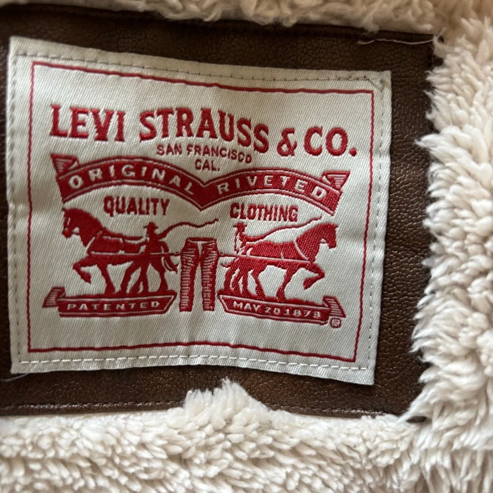 Levi's Men's 4-Pocket Field Military Jacket Large Saddle Faux Leather Sherpa - Picture 11 of 14